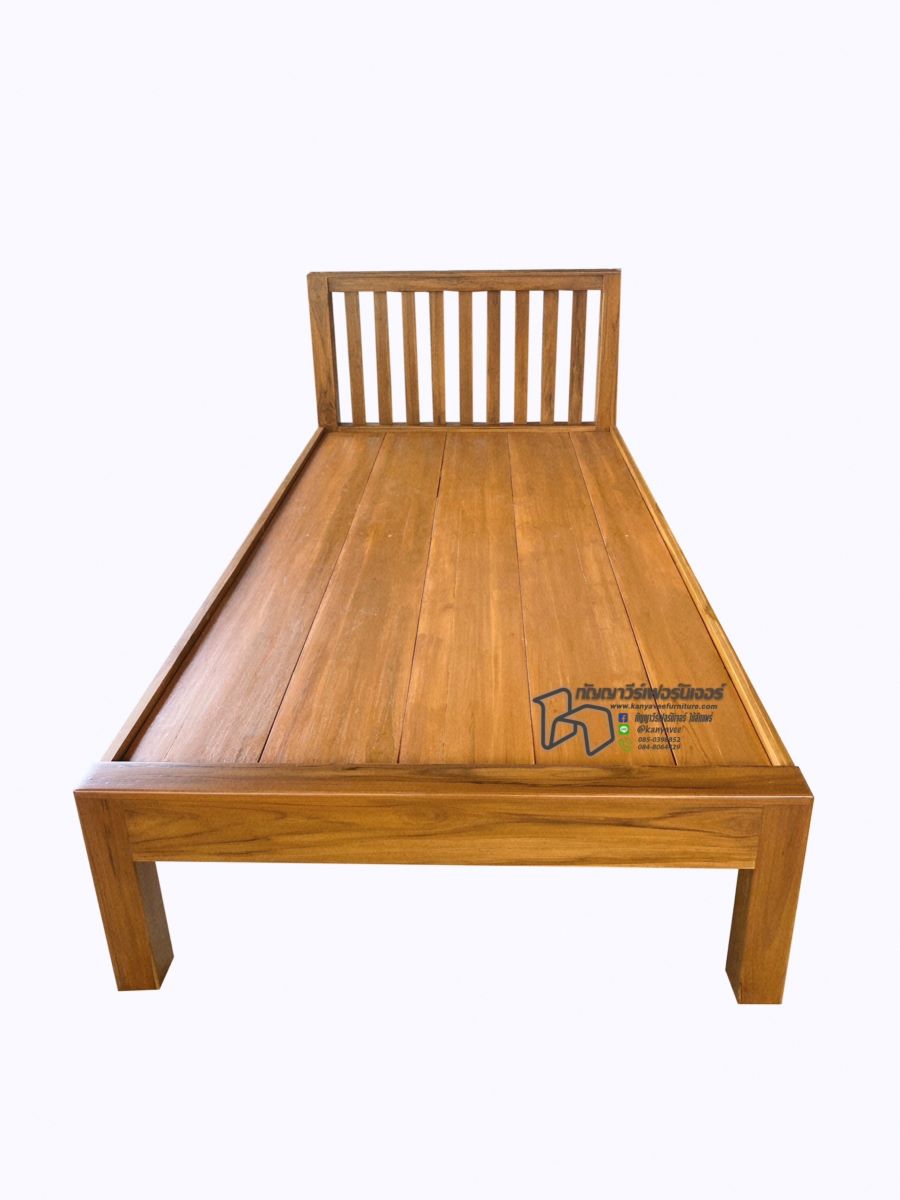 เตียงไม้สักหัวระแนง 3.5ฟุต สีสักทอง
