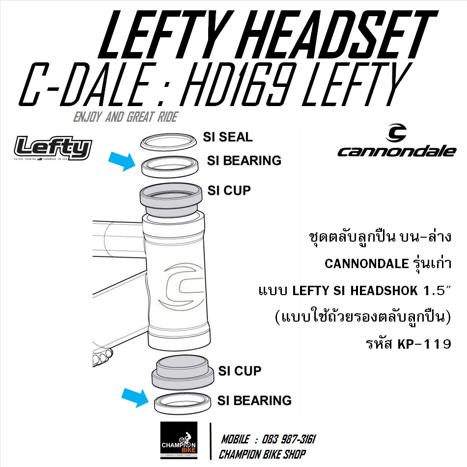 ลูกปืนคอLEFTY 40x51x7mm ENDURO : HD169 CANNONDALE LEFTY / HEADSHOK BEARING SI HEADSET