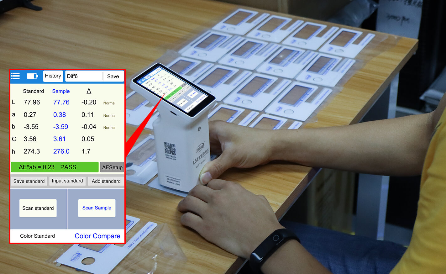 Linshang LS173,Digital Colorimeter, Color Analyzer Colorchecker LS173, D/8° Mobile APP Easy to Use Incl. PC Software Touch Screen Acrylic,