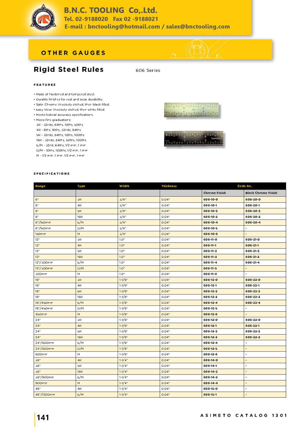 ASIMETO,P141,Rigid Steel Rules,606-10-0