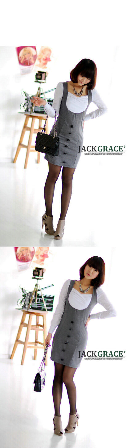 ชุดเดรสแขนยาว ทูโทนสีขาวเทา ส่งฟรี ems