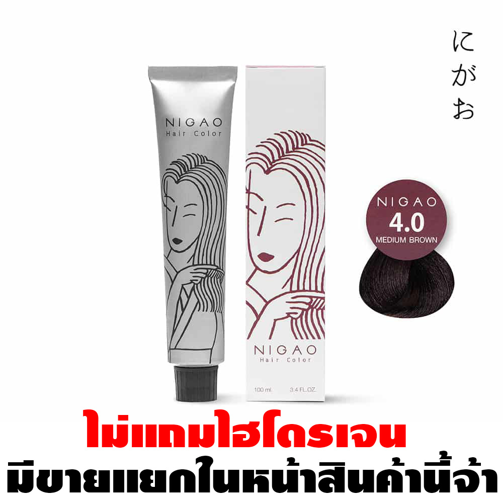 Nigao Hair Color Natural 100 ml. #4.0 Medium Brown นิกาโอะ ครีมย้อมผมปราศจากแอมโมเนีย 4.0 สีน้ำตาลกลาง 100 มล. (ไม่แถมไฮโดรเจน)