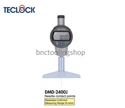 เกจวัดความลึกดิจิตอลขนาด 25..4มิล ความละเอียด 0.001 มิล,Digital Depth Gauge Range 25.4mm Graduation 0.001mm,TECLOCK,DMD-2400J