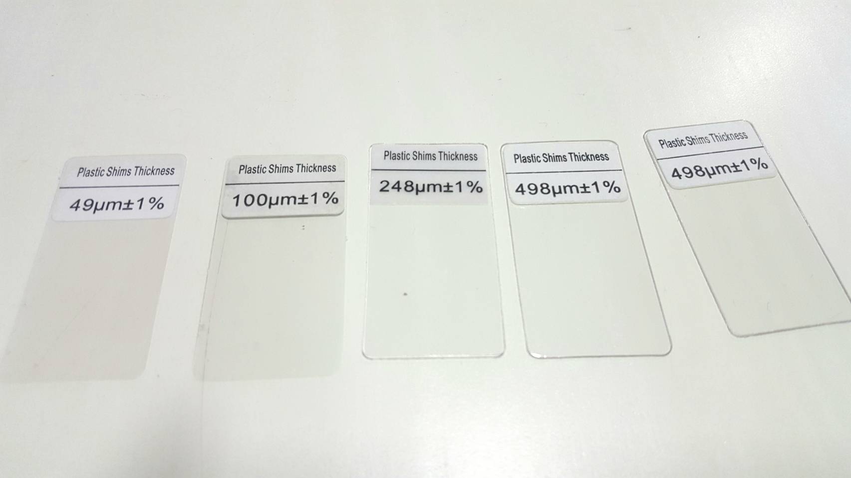 แผ่นฟิลม์สำหรับสอบเทียบเครื่องวัดความหนาสีแบบชุด - ขนาด 498umx2 ,248um, 100um, 49 um