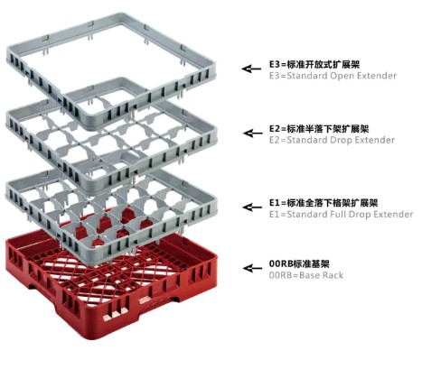 ลังคว่ำแก้ว 16 ช่อง ตรา Figure ลังล้างแก้ว แล็คล้างแก้ว อุปกรณ์เครื่องล้างจาน 50x50x10 cm สีเทา