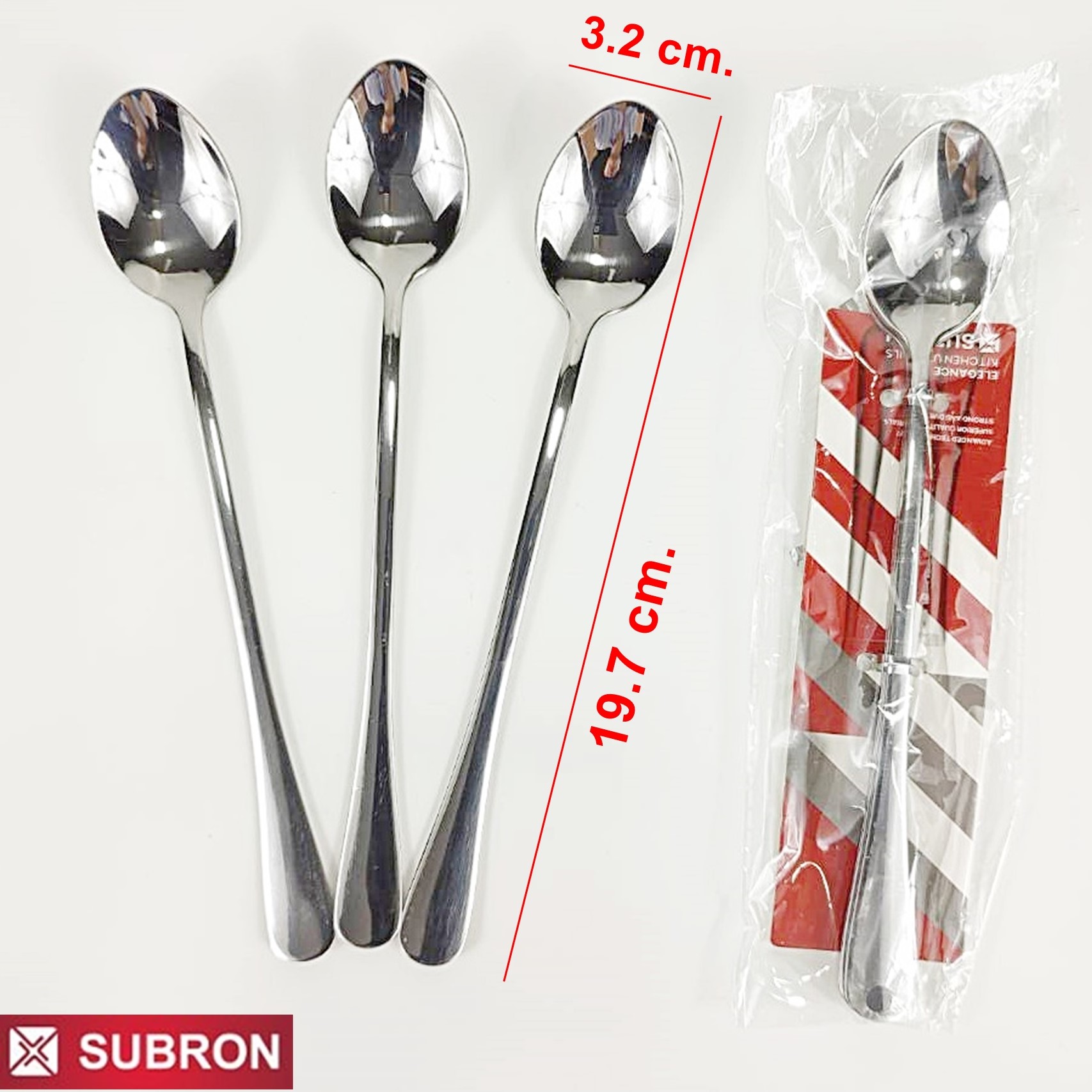 ช้อนสแตนเลส ด้ามยาวหัวแหลม 3.2x19.7 cm. (3 ชิ้น/แพ็ค)