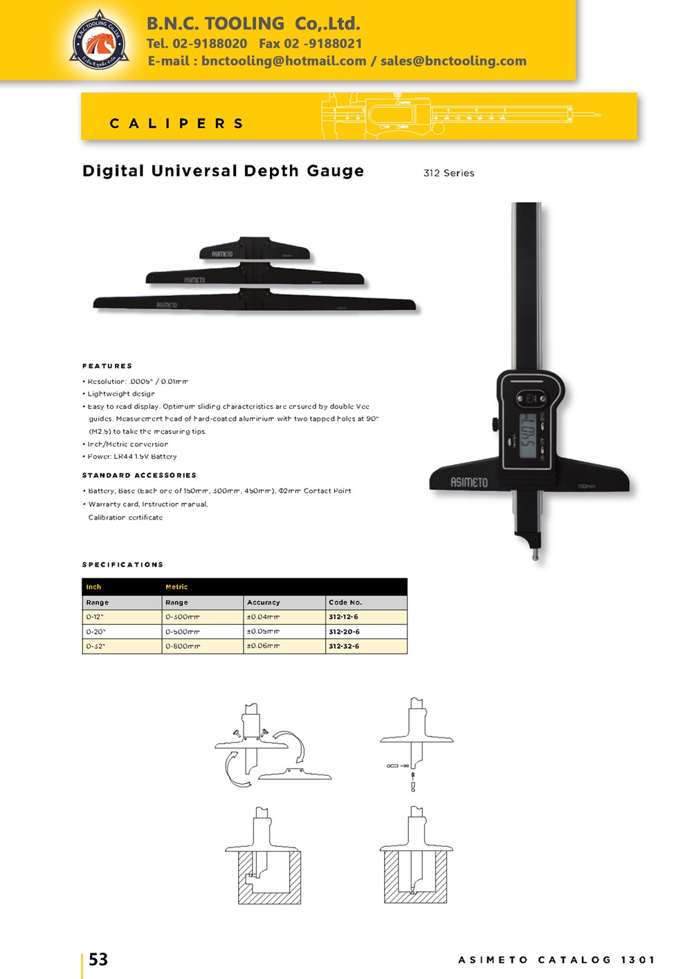 ASIMETO,P53,Digital Universal Depth Gauge,312-12-6