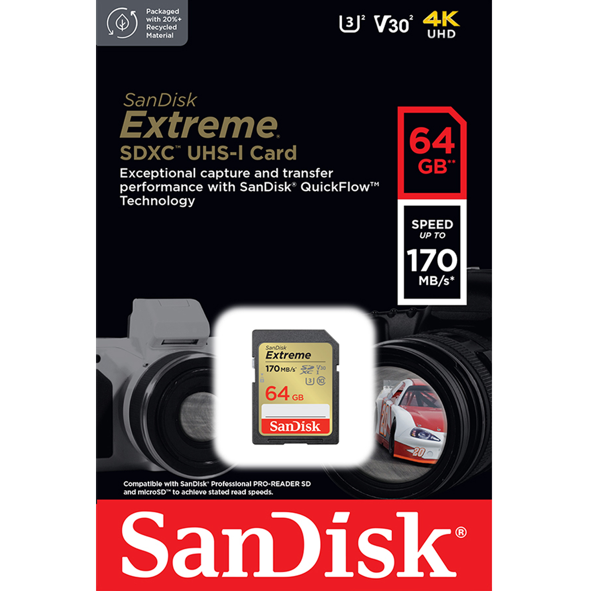 SanDisk Ultra SD Card ClassU3 64GB Speed 170MB/s / 80MB/s R/W (SDSDXV2-064G-GNCIN) SDXC เมมโมรี่การ์ด สำหรับ SDCARD กล้องมิลเลอร์เลส DSLR Mirrorless ประกันตลอดอายุการใช้งาน
