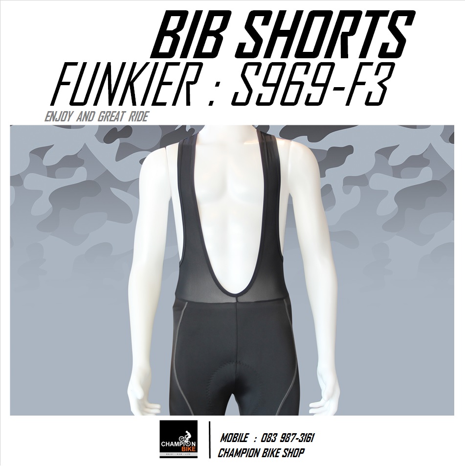 เอี้ยมปั่นจักรยาน ขาสั้น เป้าเจล FUNKIER : S969-F3 MONZA CAMO ELITE GEL PAD F3 CYCLING BIB SHORTS เป้ากล้วยF3