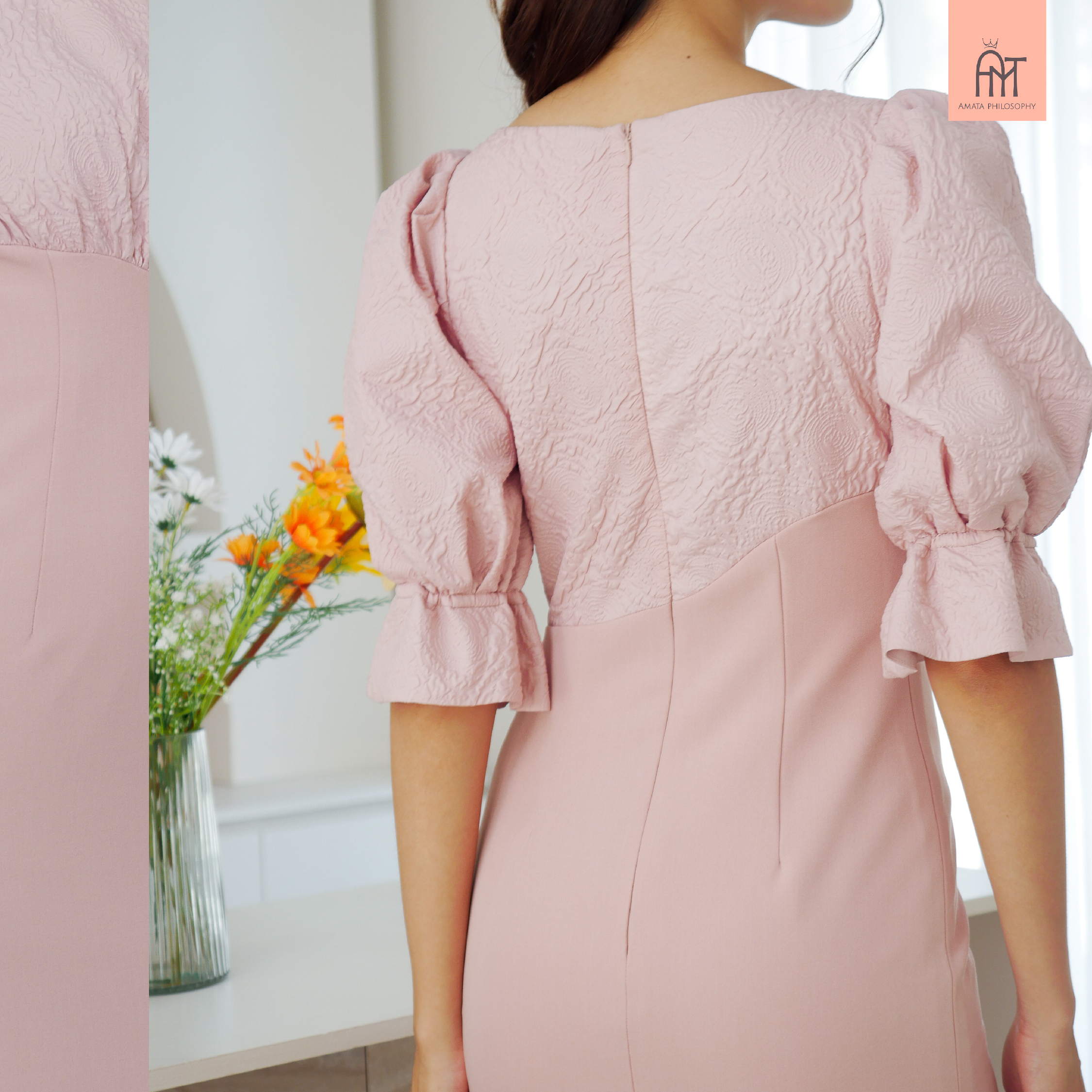 AMATA เดรส MELBOURNE สีชมพู สีเทา