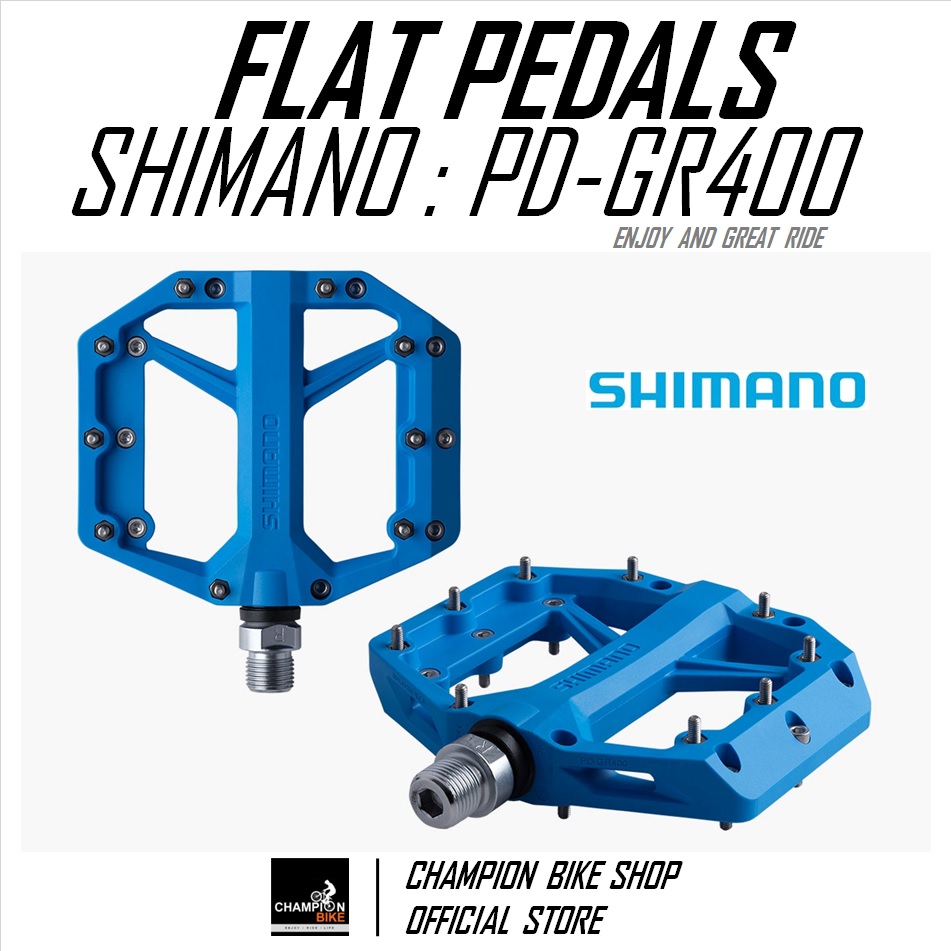 บันไดเสือภูเขา บันไดทัวร์ริ่ง บันไดซิตี้ไบค์ SHIMANO : PD-GR400 AM TL MTB FLAT PEDALS สีฟ้า