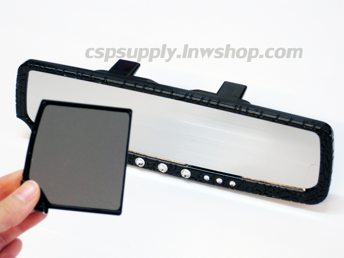 กระจกมองหลัง ลายหนังจระเข้ดำ ฝังคริสตัล MYCARR (ไต้หวัน)