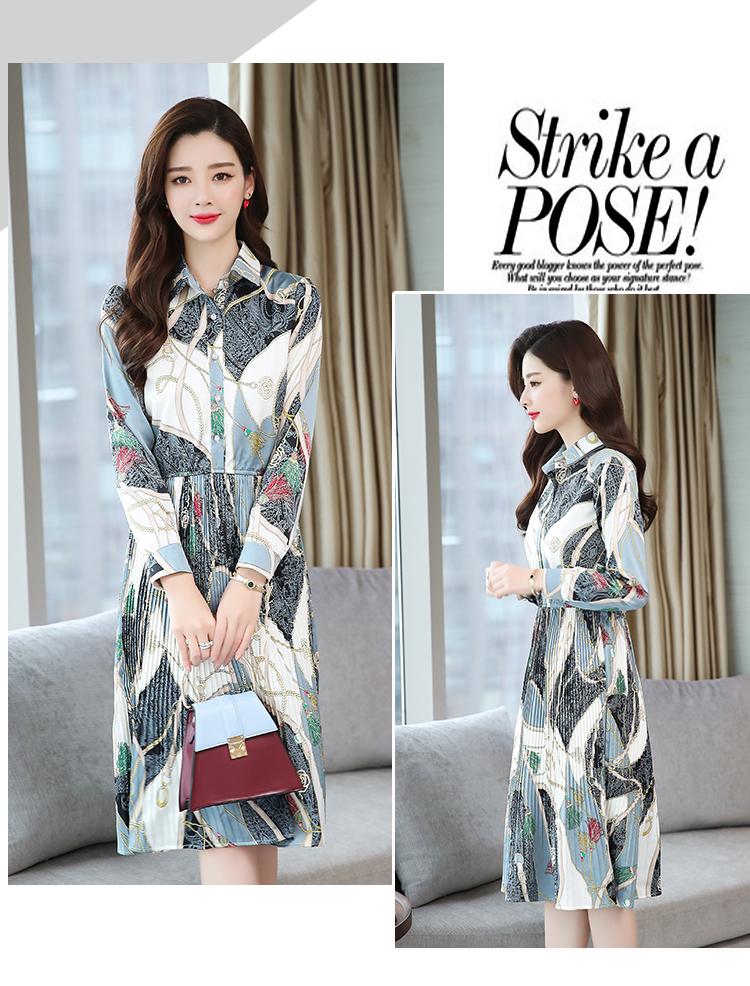 ชุดเดรสสีเทา พิมพ์ลายกราฟฟิก แขนยาว ส่งฟรี ems