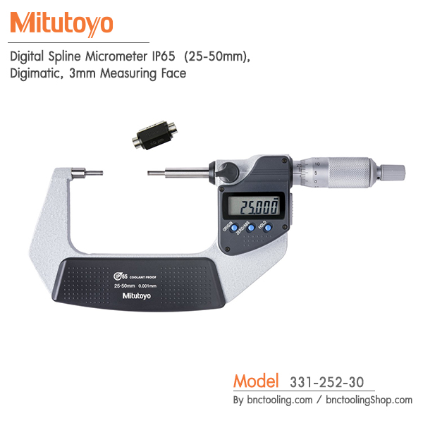 Mitutoyo,Digital Spline Micrometer IP65 (25-50mm), Digimatic, 3mm Measuring Face,331-252-30