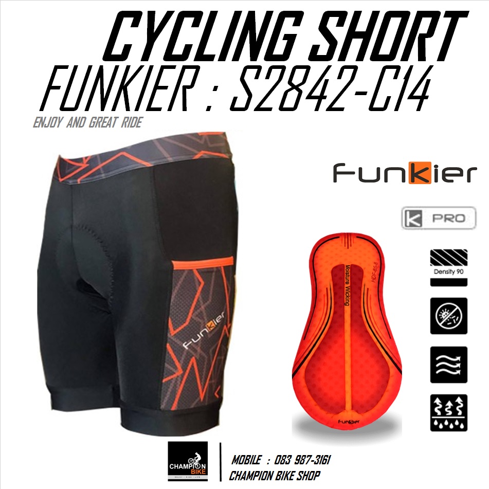 กางเกงปั่นจักรยาน ขาสั้น FUNKIER : S2842-C14 PIANA-2 PRO PAD C14 CYCLING SHORT สีดำ-แดง