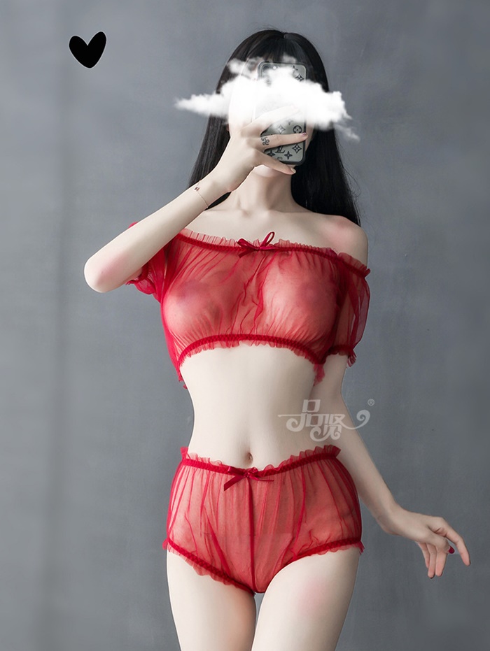 N821 ชุดนอนเซ็กซี่ ชุดนอนผ้าซีทรูมาในแบบ 2 ชิ้นบน-ล่าง ชิ้นบนเป็นเสื้อเกาะอกปาดไหล่แขนสั้น ชิ้นล่างเป็นกางเกงผ้าซีทรูไม่มีซับตามรูปถ่ายสินค้าจริงเลยค่ะ