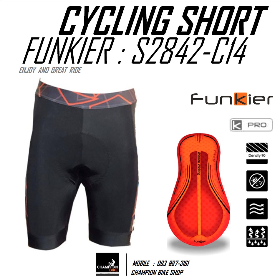 กางเกงปั่นจักรยาน ขาสั้น FUNKIER : S2842-C14 PIANA-2 PRO PAD C14 CYCLING SHORT สีดำ-แดง