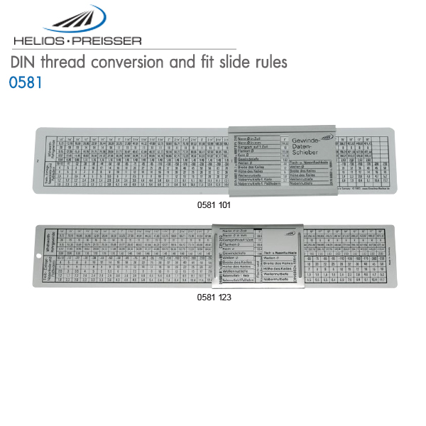 HELIOS-PREISSER,DIN thread conversion and fit slide rules,0581