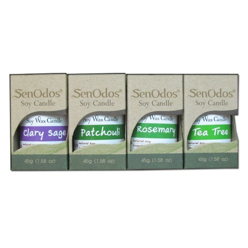 SenOdos เทียนหอมอโรม่า เทียนหอมสปา กลิ่นหอมดื่มด่ำธรรมชาติ Earthly Passion Small Set - Soy Candles ขนาดเล็ก45g x 4กลิ่น(แครี่เสจ,แพทชูลี่,โรสแมรี่และทีทรีออยล์)