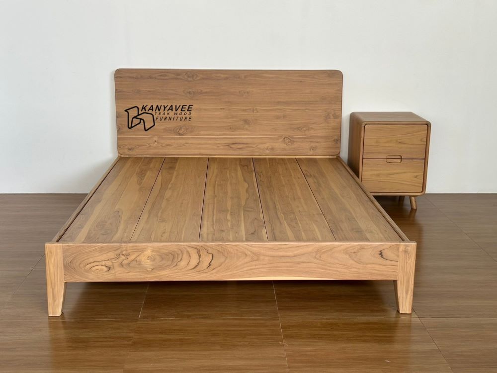 เตียงมินิมอลไม้สัก 5 ฟุต