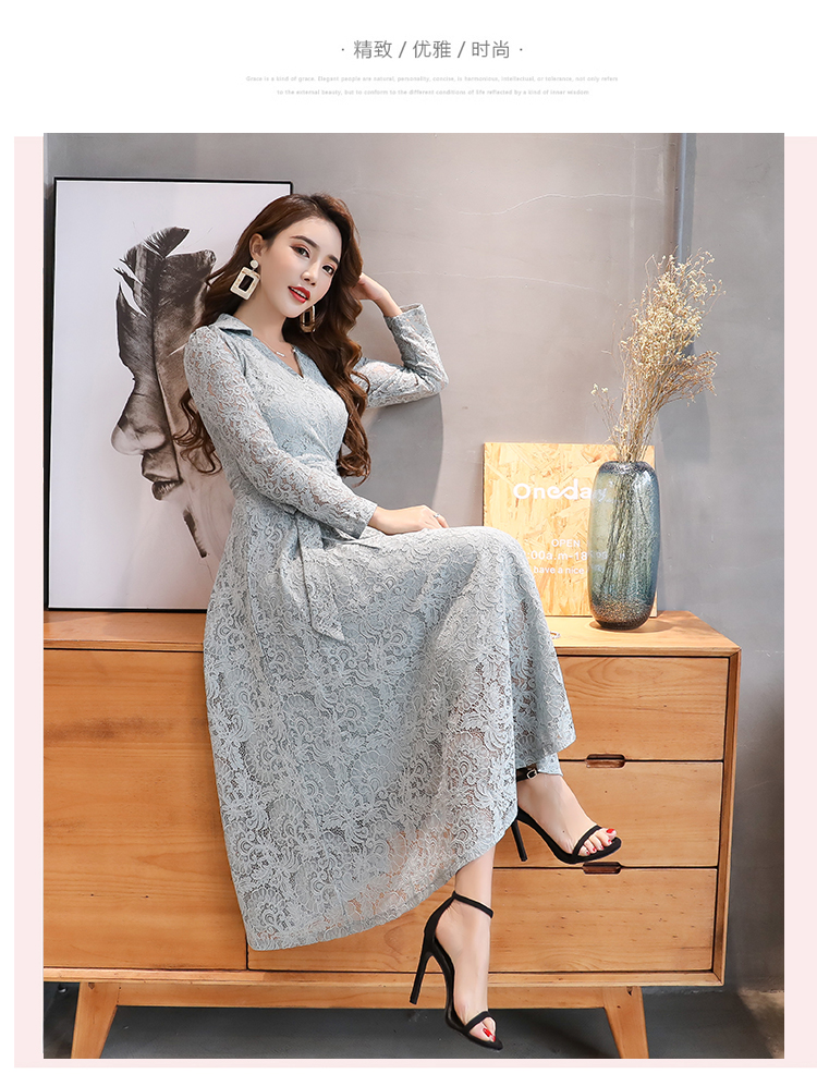 ชุดเดรสยาวสีเทา เดรสผ้าลูกไม้สีเทา ส่งฟรี ems