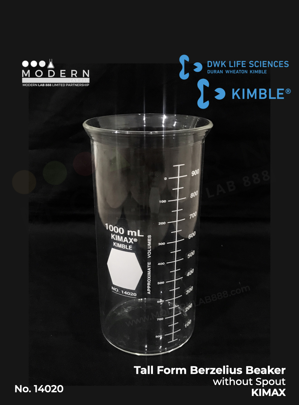 1000ml. บีกเกอร์ทรงสูง "แบบไม่มีปาก" / 1000ml. Tall Form Berzelius Beakers without Spout