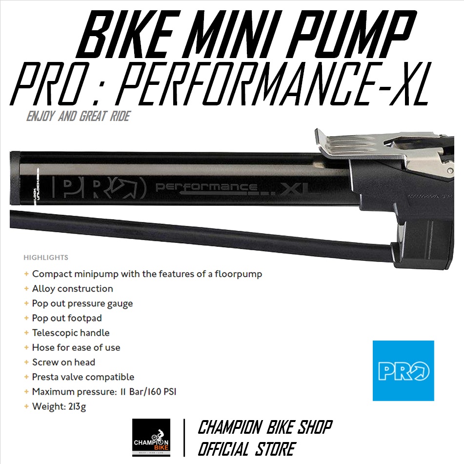 สูบลมจักรยานแบบยันพื้น มีเกจวัด PRO : PERFORMANCE-XL BIKE MINI PUMP W/GAUGE+FOOTPAD