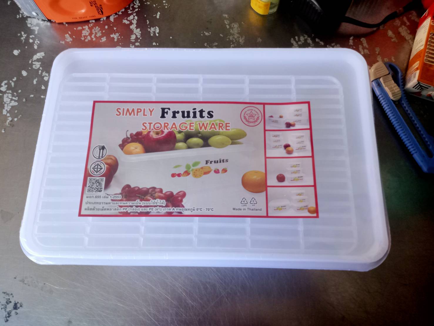 กล่องพลาสติกใส่อาหาร ทรงเหลี่ยมลายผลไม้ เกรดเอ