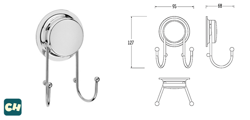 CH-06 ตะขอ 2 ขา รุ่น Chrome Series ไม่ต้องเจาะผนัง