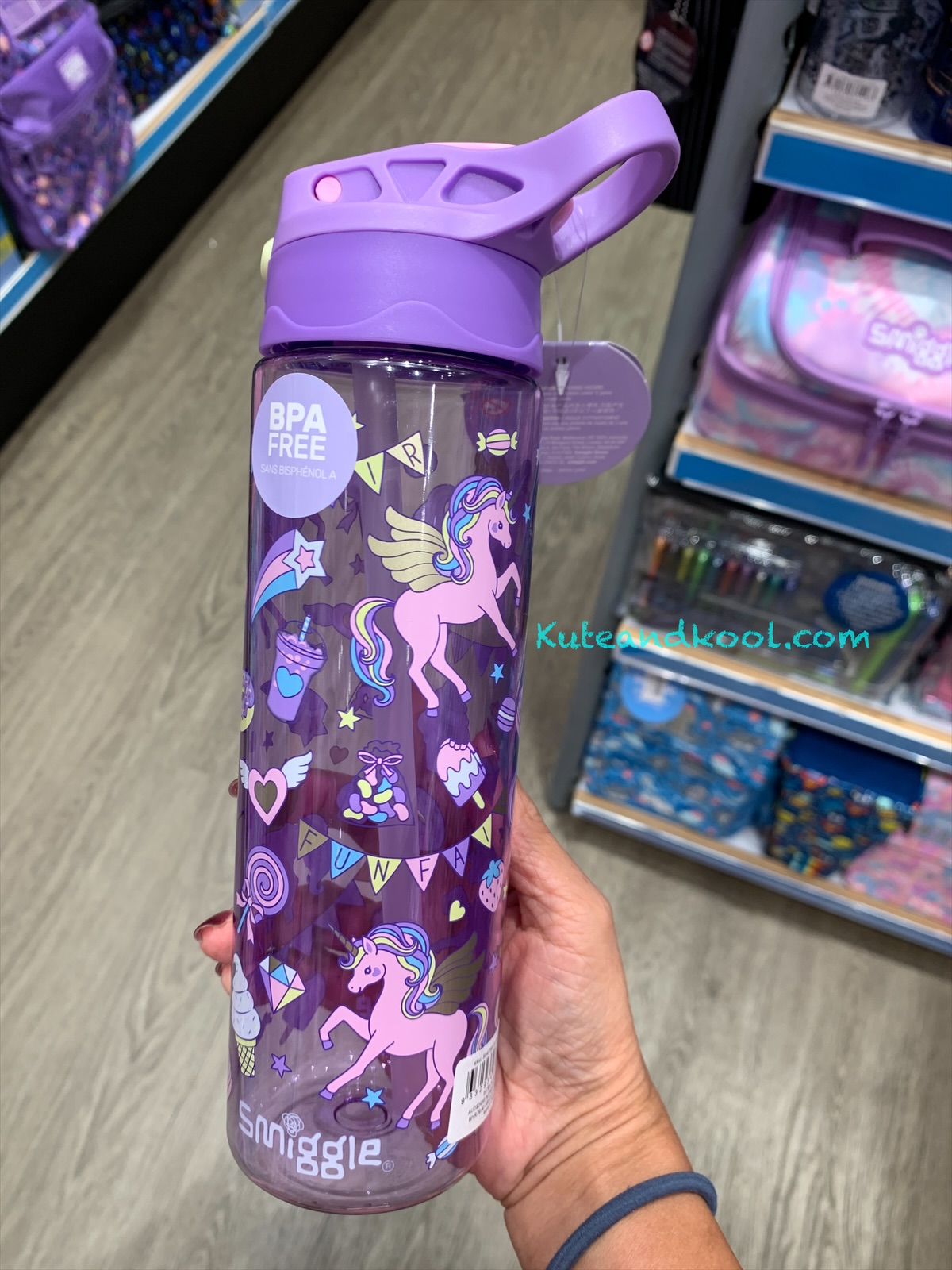 กระติกน้ำ กดเปิด+ยกดื่ม Smiggle Lid-ม่วง