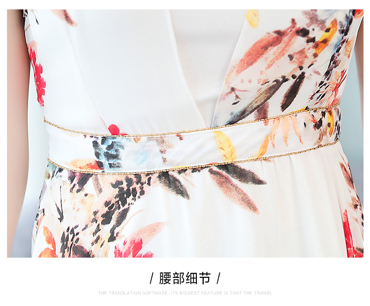 ชุดเดรสสีขาว ผ้าชีฟองพิมพ์ลายดอกไม้โทนสีแดง และเหลือง ส่งฟรี ems