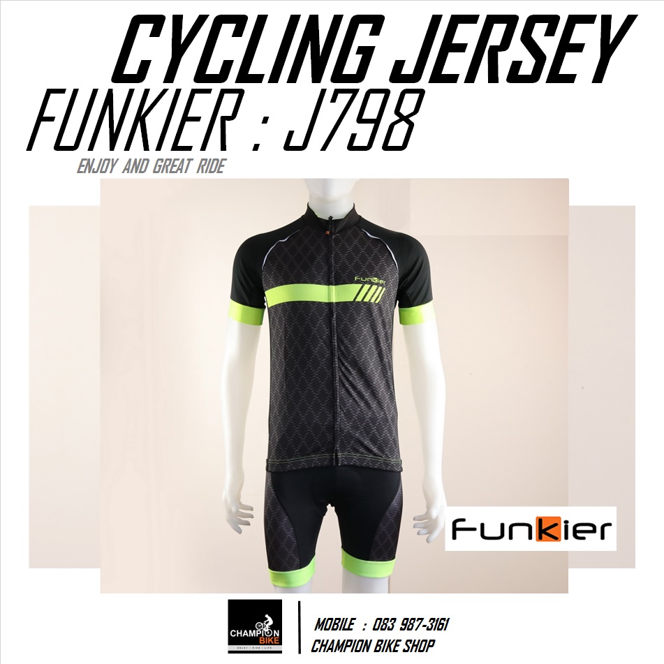 เสื้อจักรยาน FUNKIER : J798 TIVOLI MEN PRO SS CYCLING JERSEY สีดำ-เหลืองนีออน