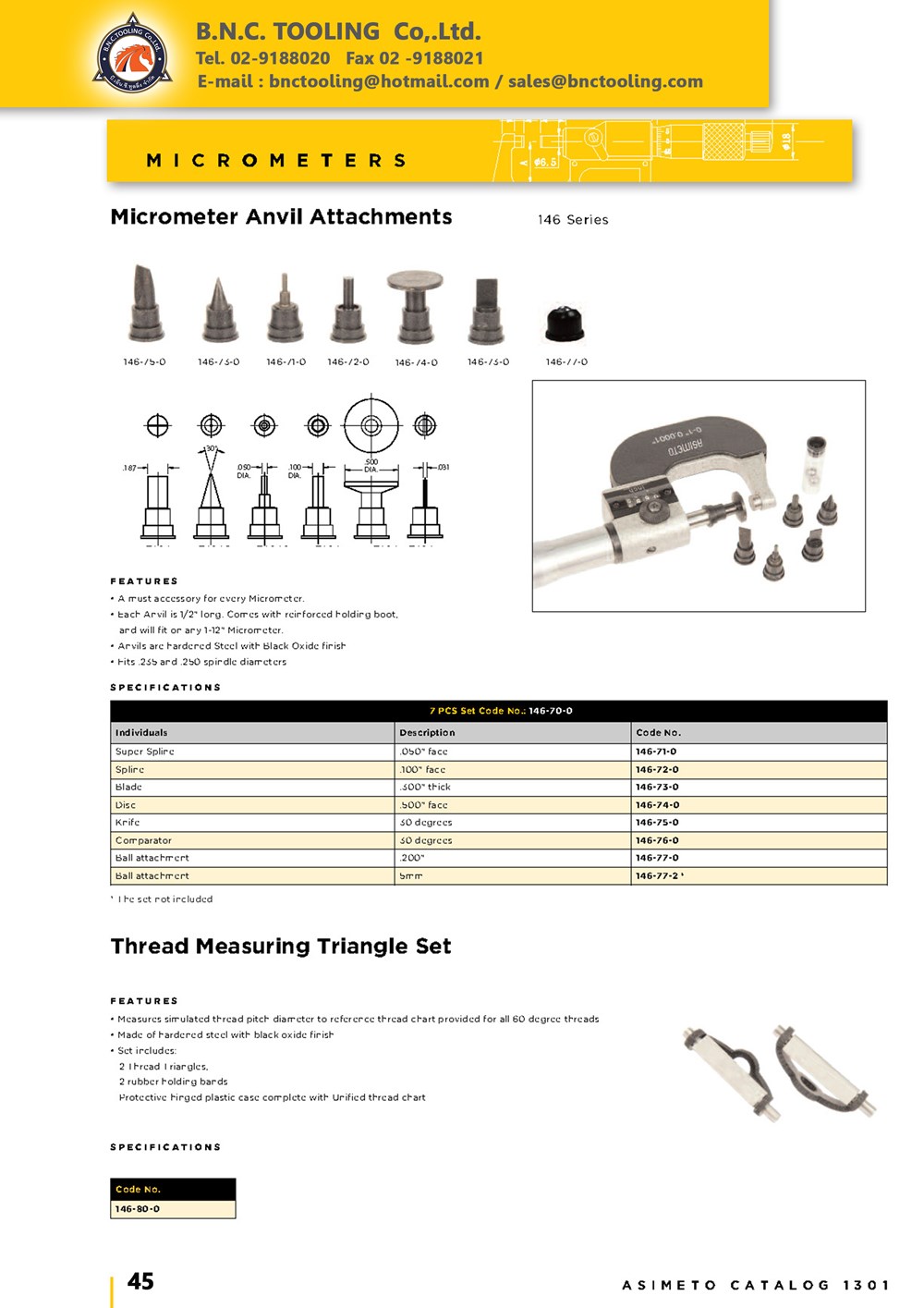 ASIMETO,P45,Micrometer Anvil Attachments,146-71-0