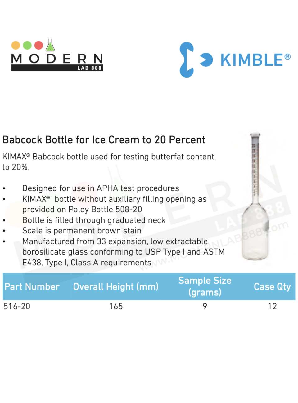 Babcock Bottle for Ice Cream to 20%
