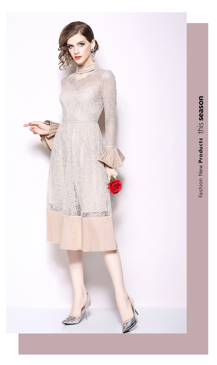 ชุดเดรสผ้าลูกไม้สีครีม ส่งฟรี ems