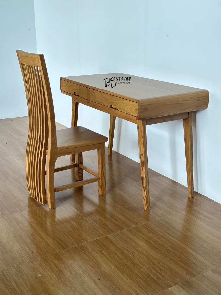 ชุดโต๊ะทำงานมินิมอลไม้สัก สีธรรมชาติ