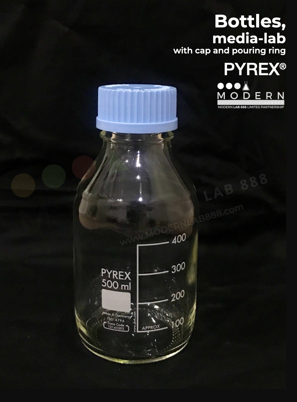 ขวดมีเดีย / Bottles, media-lab, with cap and pouring ring, PYREX