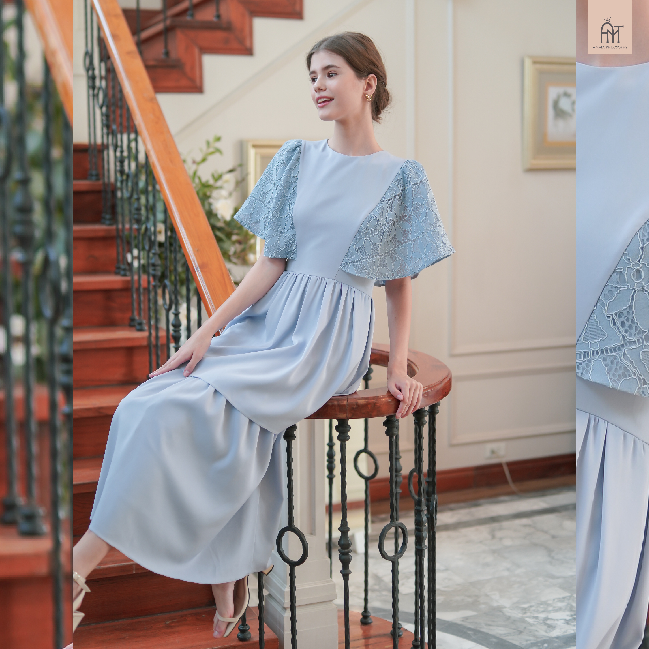 AMATA เดรส E'CLAIR สีฟ้า