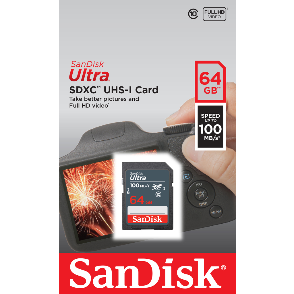 SanDisk Ultra SD Card Class10 64GB Speed 100 MB/s (SDSDUNR-064G-GN3IN) SDXC เมมโมรี่การ์ด สำหรับ SDCARD กล้องมิลเลอร์เลส DSLR Mirrorless ประกัน 7ปี