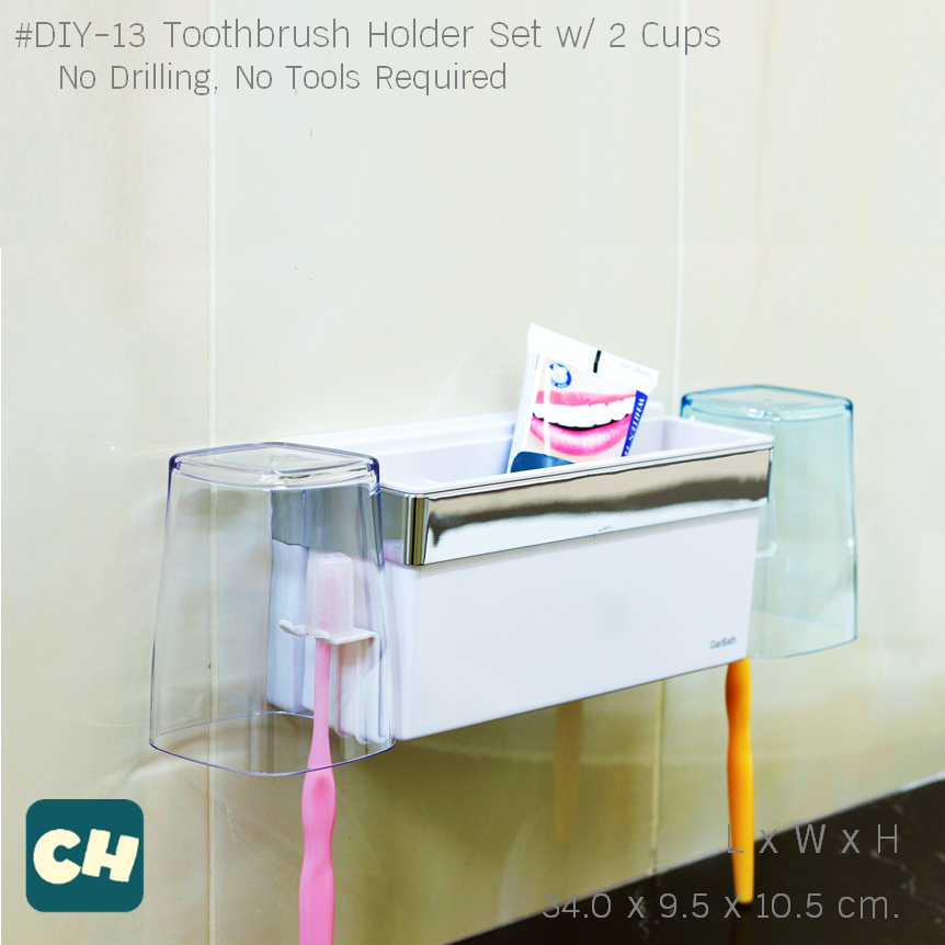 DIY-13 เซตแปรงสีฟัน พร้อมแก้วน้ำ 2 ใบ ไม่ต้องเจาะผนัง