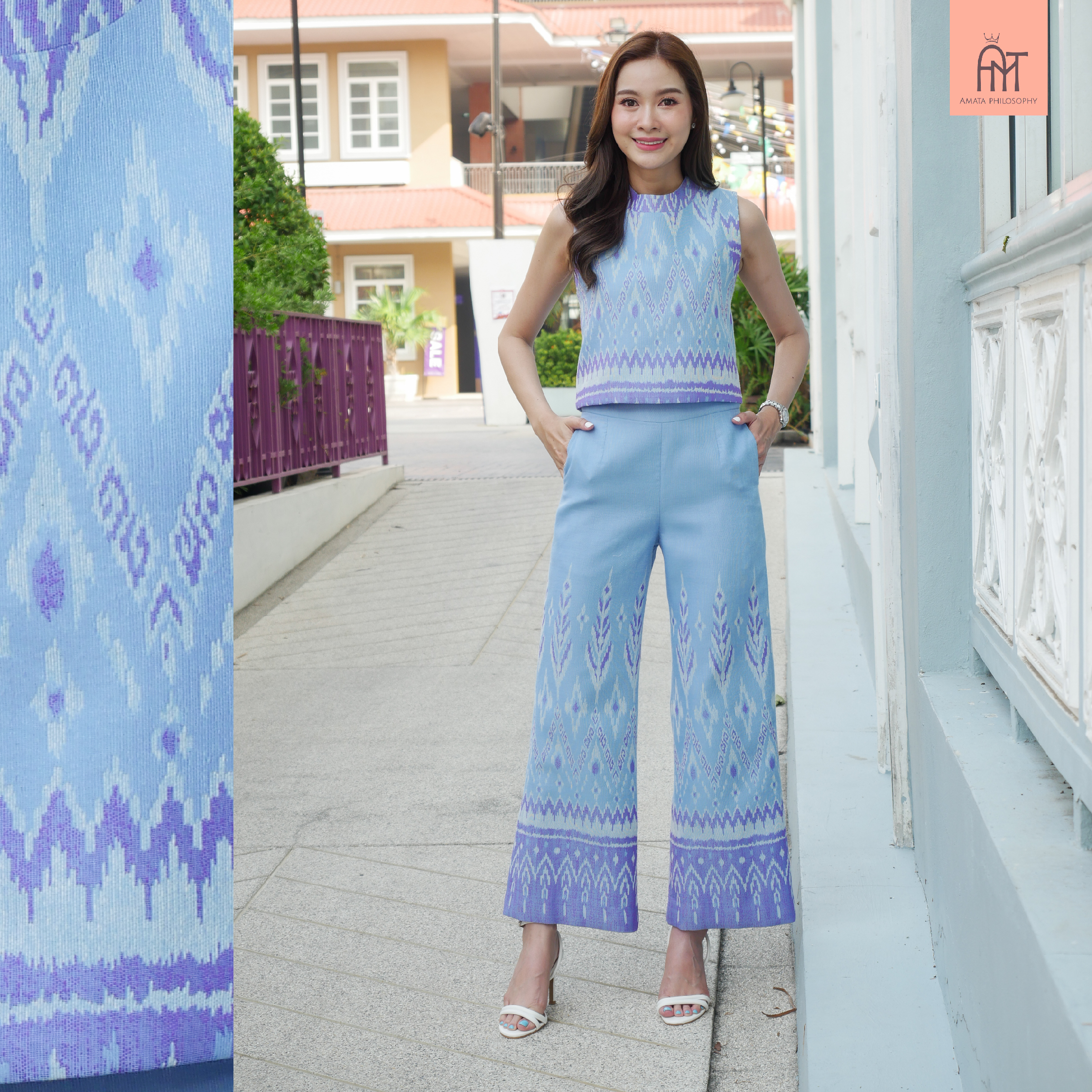 AMATA เสื้อ หริภุญชัย สีฟ้าและชมพู