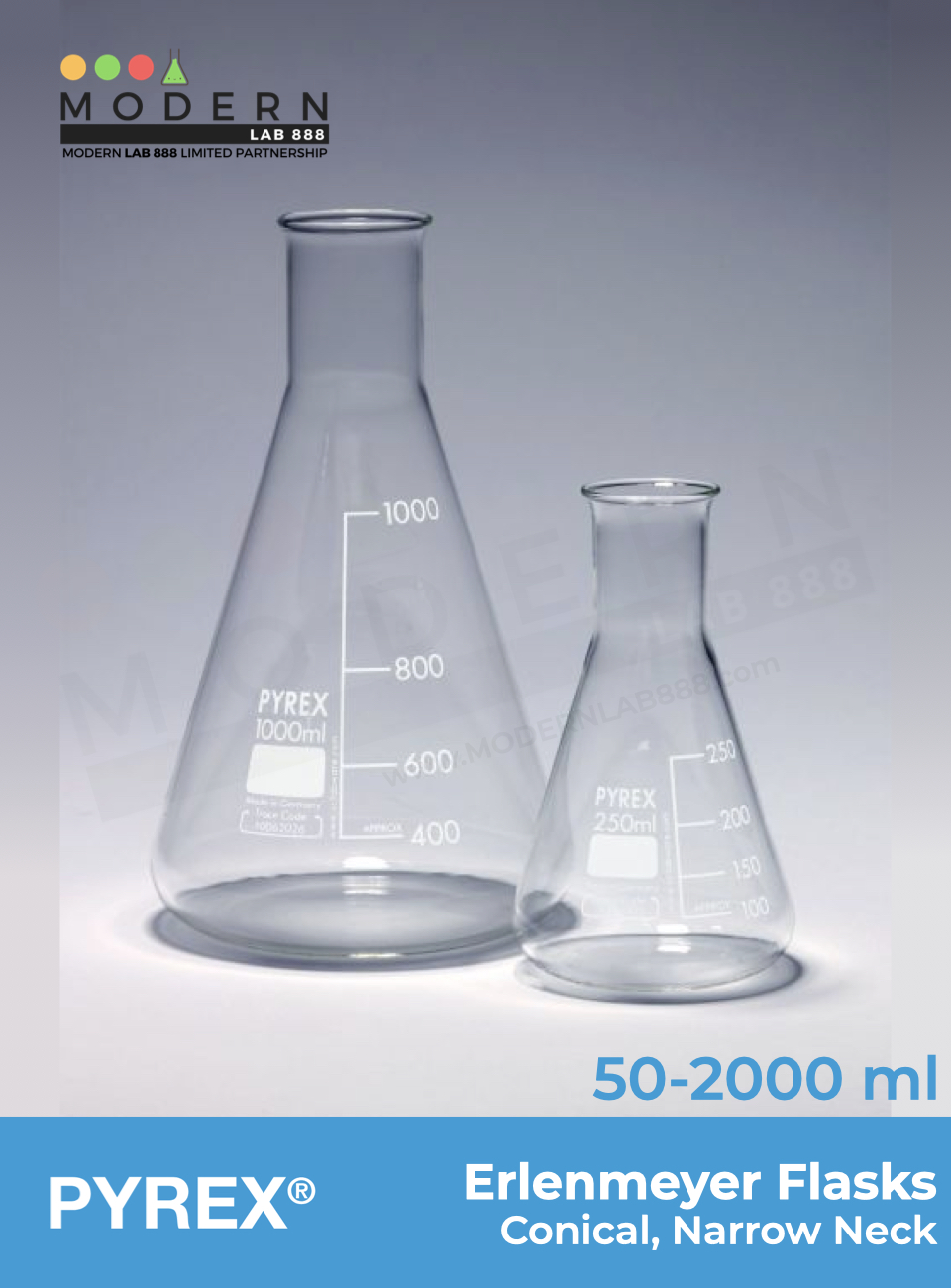ขวดรูปชมพู่ / Erlenmeyer Flasks, Conical, Narrow Neck, PYREX