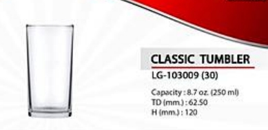 แก้วน้ำกลม 250 มล. (LG-103009) (ราคาต่อโหล)