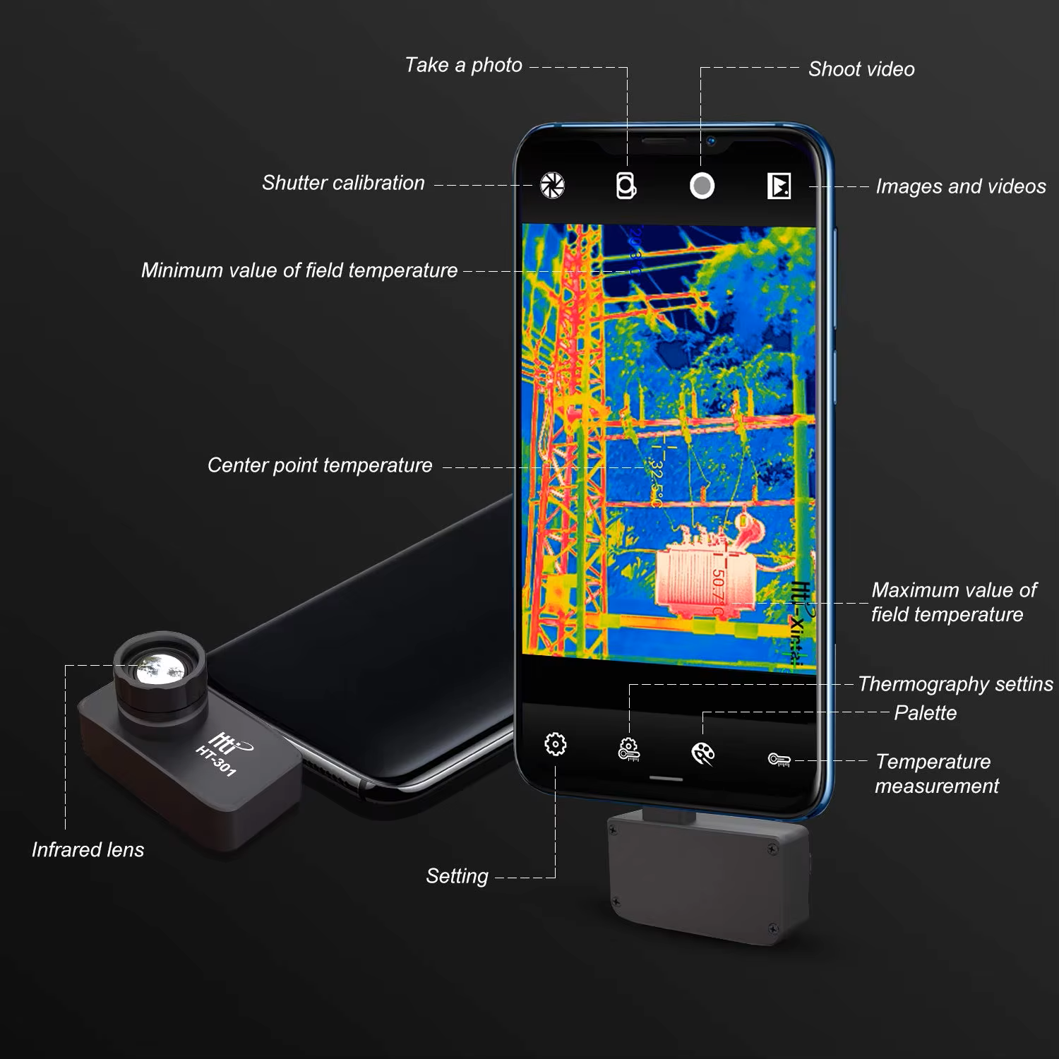 Brand : HTI Model: HT-301 Name: Android Thermal Camera,