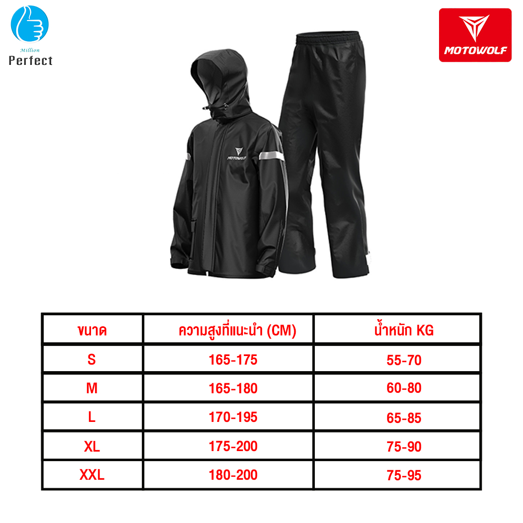 เสื้อและกางเกงกันฝนสำหรับขี่มอเตอร์ไซค์ MOTOWOLF รุ่น MDL0401 (สอบถามสต็อกก่อนสั่งซื้อ)