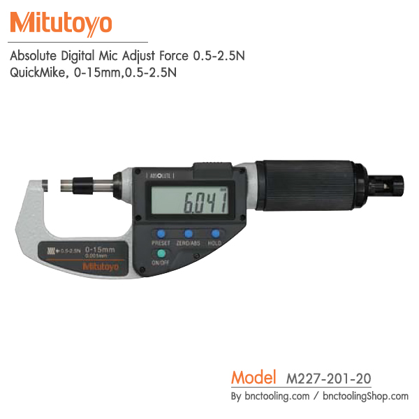 Mitutoyo,Absolute Digital Mic Adjust. Force, 0.5-2.5N QuickMike 0-15mm, 0,5-2,5N,M227-201-20