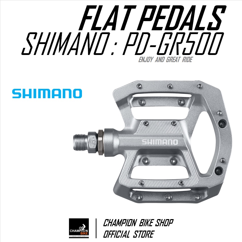 บันไดเสือภูเขา บันไดทัวร์ริ่ง บันไดDOWNHILL SHIMANO : PD-GR500 MTB DOWNHILL FREERIDE FLAT PEDALS สีเงิน