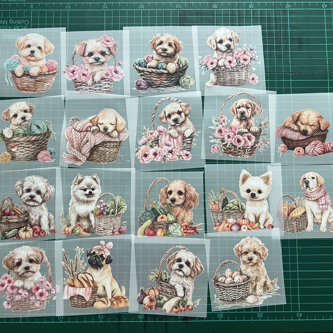 ตัวรีดติดเสื้อ หมา ตะกร้า น่ารัก ฟิลม์รีดร้อน พิมพ์ลาย สติกเกอร์รีดติดเสื้อ สกรีนลาย ฟิลม์ DFT DTF