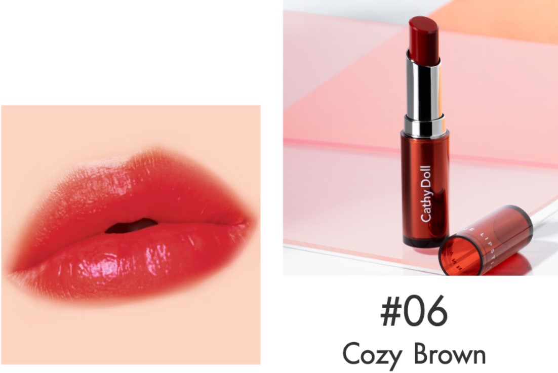 CATHY DOLL Wanna Shine Lipstick 3g. #06 COZY BROWN เคที่ดอลล์ วันนาไชน์ ลิปสติกเนื้อวาว บำรุงริมฝีปาก 3g. สี 06 COZY BROWN