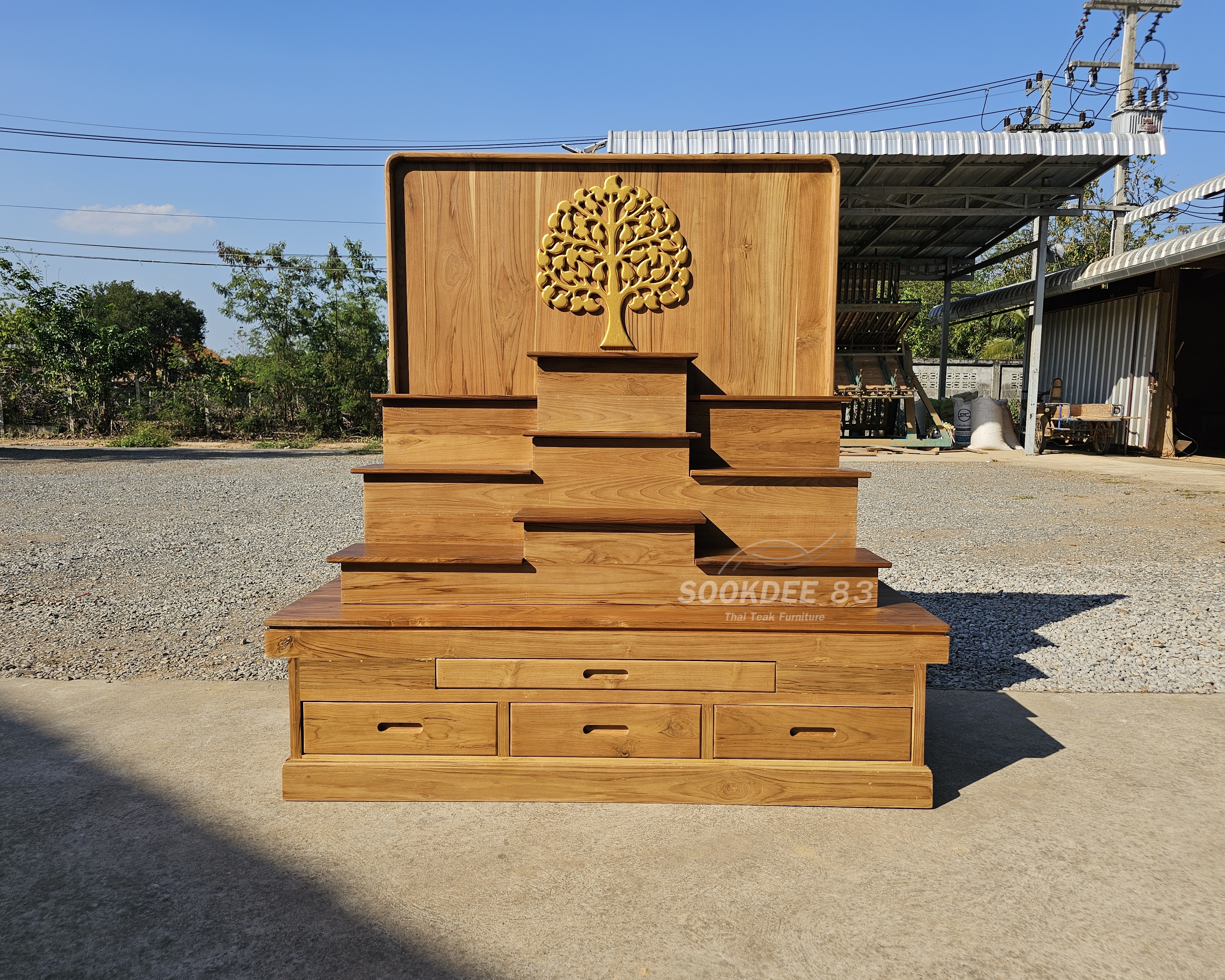 โต๊ะหมู่บูชาโมเดิร์นฉากต้นโพธิ์ (สีสัก)